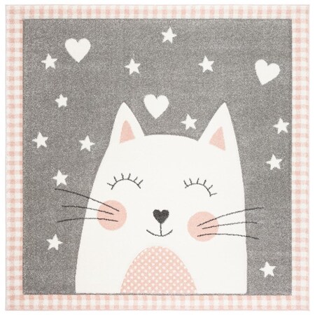 Safavieh 4 x 4 ft. Carousel Kids 100 Power Loomed Square Area Rug Pink & Grey CRK134P-4SQ